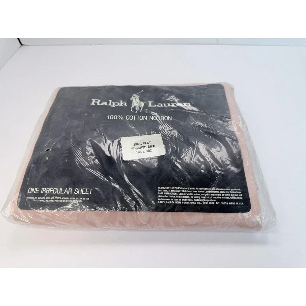 Ralph Lauren King Pink Floral Flat Sheet New Irregular No Iron 108 x 102 Vintage